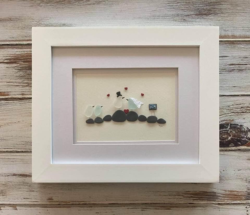 zoom wedding picture made with sea glass